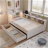 Gelukueub Letto singolo, letto a pannello, testiera con vano portaoggetti + 2 luci, con presa di ricarica, armadi laterali e cassetti, pino+truciolare+MDF, bianco, 90 x 200 cm
