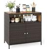 LIFEZEAL Credenza Cucina, in Rattan PE, Mobile Cucina, con Superficie Ampia in Legno di Acacia, Credenza Soggiorno, con Rapiano Aperto e 2 Ante, 90x53x86 cm, per Giardino Terrazza e Patio (marrone)