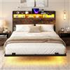 COSTWAY Letto Matrimoniale 140 x 200 cm, Struttura Letto Fluttuante con Luci LED e Stazione di Ricarica, Telaio Industriale in Metallo con Testiera Contenitore, Silenzioso