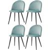 GrandCA HOME Set di 4 Sedie da Pranzo in Velluto, Sedie da Cucina con Gambe in Metallo Nero, Sedie da Pranzo Laterali Imbottite per Soggiorno, Verde-BK