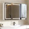 DICTAC Specchio Contenitore Bagno con Luce e Presa Elettrica Armadietto Specchio Bagno con illuminazione e 3 Ripiano Regolabile Mobile bagno da parete con 3 Ante specchio,90 x 60 x16cm,Bianco