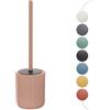 Inbagno Porta scopino WC Rosa cannettato in Ceramica Soft Touch, setole Nere Anti-igieniche con paraspruzzi, Spring