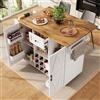 Huayz Carrello da cucina con piano di lavoro pieghevole, armadio da cucina su ruote con cassetti, portaspezie e 2 ante, isola mobile cucina per cucina e sala da pranzo