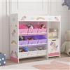 [en.casa] Scaffale per Cameretta con 9 Scatole Pieghevoli Porta Giocattoli Scomparto Chiuso con Anta e Ripiano Mobile Contenitore a Misura di Bimbi - Design Unicorno - Viola/Rosa