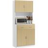 HOMCOM Mobile Cucina Alto 180cm con Armadietti a 2 Ante e Cassetto, Credenza Alta da Cucina in Legno con Ripiani Regolabili, per Cucina, Sala da Pranzo e Soggiorno, 80x40x180 cm, Colore Legno e Bianco