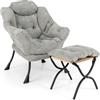 COSTWAY Poltrona Relax, Poltrona Salotto con Cuscino per Testa, Sedia con Pouf Pieghevole, Tasca Laterale, per Soggiorno Camera da Letto, Portata 136 kg (Con Pouf, Grigio Chiaro)