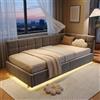 BRILVERDE Divano letto singolo 90x200 con luce LED e USB, Poltrona letto singola con contenitore idraulico, letto con testiera, struttura letto con rete a doghe, in velluto (Grigio, 90 x 200 cm)