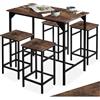 tectake® Set Tavolo Bar e 4 sgabelli alti, struttura acciaio, design industriale, tavolo da pranzo alto, penisola cucina e sedie sala da pranzo, casa e cucina e bar - Legno Industriale Scuro