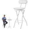 Generico Sgabello Alto Pieghevole Imbottito con Schienale, Sedia da Bar Richiudibile 75 70 65 60 55 cm con Poggiapiedi per Cucina, Ufficio, Negozio(Bianco,60cm (24inch))