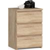AKORD | Comodino CL-3 con 3 Cassetti | per il soggiorno, la camera da letto, il guardaroba, l'ufficio e lo studio | Design moderno e funzionale | 35 x 40 x 57 cm, 26 kg | Rovere Sonoma