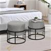 [en.casa] Set 2 Pouf 2in1 Reversibili Impilabili Seduta Imbottita e Piano Rigido in MDF Telaio in Metallo Tavolino Poggiapiedi Sgabello Circolari 38xØ38 cm Grigio Chiaro
