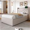 REXO (beige, 90 x 200 cm), letto singolo, con funzione di ricarica USB di tipo C, testiera, struttura in lino, letto per ragazzi con rete (senza materasso)