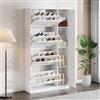 Terahanda Moderno armadio portascarpe con specchio, 4 ripiani ribaltabili, ripiano regolabile dietro lo specchio destro, ideale per l'ingresso, bianco, dimensioni: L80/H147/P24 cm