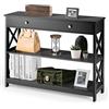 GIANTEX Tavolino consolle sottile, con cassetto e 2 ripiani, tavolino da ingresso stretto, moderno tavolino decorativo con protezione antiribaltamento, 100 x 30 x 80 cm (nero)