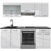 Vicco Cucina componibile R-Line, Bianco lucido/bianco, 200 cm senza piano di lavoro, adatto per l'espansione individuale con moduli aggiuntivi