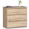 AKORD Comodino CL-3 con 3 Casetti | Per il Soggiorno Camera da Letto Guardaroba, L'ufficio e lo Studio | 60 x 57 x 35 cm | Peso 26 kg | ColoreRovere di Sonoma