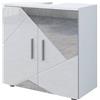 Vicco Mobile sottolavabo per bagno Irma, Bianco lucido con inserti, 60 x 59 cm, con ritaglio per sifone e ripiano interno per conservazione