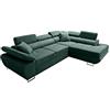 Robin Inspire Saturn Premium Divano angolare con funzione letto cassetto per biancheria e cuscini Poggiatesta regolabili stile moderno verde scuro angolo a destra 272 x 200 x 90