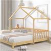 Moimhear Letto estensibile sulla casa sull'albero, letto a casa, lettino per bambini, divano letto e matrimoniale, puro legno massiccio, naturale (90x200 cm)