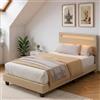 Blishom Letto singolo imbottito con luce LED, Letto a piattaforma imbottito, Struttura in ferro, Testiera imbottita, Bse robusta, Adatto per camere degli ospiti (Beige, 90x200cm)