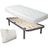 Comprarredo Kit Rete e Materasso singolo 80x190 alto 19cm con cuscino fiocco memory omaggio, Set letto materasso waterfoam e rete singola a doghe verticali ortopedica in offerta