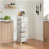 [en.casa] Carrello da Stoccaggio Organizzatore con 5 Cestelli Girevoli e Piano con Barra Anticaduta Mobile Multiuso in Acciaio a 4 Rotelle per Cucina Ufficio Bagno - Bianco