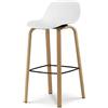 Kosmi Sgabello da bar bianco stile scandinavo con gambe effetto legno in metallo, altezza 66 cm