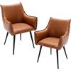 chairus Poltrona Lounge in Pelle PU Set di 2 Poltroncina Salotto con Gambe in Metallo Sedia Imbottita per Casa Ufficio Soggiorno (Marrone-2)