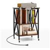 COSTWAY Supporto per Giradischi, Supporto per Giradischi in Vinile con Presa di Corrente e Porta USB, Ruote Bloccabili, 3 Livelli, per Soggiorno, Camera da Letto, 52 x 45 x 75 cm (Marrone)