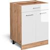Vicco Mobiletto base per cucina R-Line, Bianco lucido, 60 cm con cassetto, senza piano di lavoro, per la libera combinazione all'interno di sistemi cucina modulari