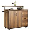 SoBuy Carrello cucina con piano & 4 ruote (2 frenanti), 113x106x69cm | Credenza con 2 ante, 3 cassetti, ripiano regolabile & mensola rialzata, portata 75 kg, PB/metallo, cucina & ufficio, KNL02-PF