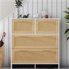 KOMHTOM Cassettiera camera da letto con 4 cassetti in rattan, credenza soggiorno Mobiletto multiuso per soggiorno camera da letto sala da pranzo corridoio(A, naturale + bianco)