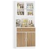 HOCSOK Credenza Cucina 180 cm, Alta Dispensa Cucina, Vetrina con Ripiani Regolabili, 2 Porta in Vetro, Microonde con Ripiani Aperti e Cassetti, Mobile Soggiorno