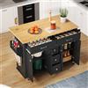 KUAKE Carrello da cucina, isola da cucina con piano di lavoro pieghevole, 5 cassetti e 4 porte, portaspezie, portasciugamani con ruote, per cucina, sala da pranzo, soggiorno (nero)