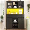 Oxtao Armadio da cucina, credenza alta da cucina, vetrina, credenza con ripiani regolabili, credenza con illuminazione a LED, colori della luce variabili, 105x40x180CM (Nero-C)
