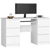 AKORD | Scrivania Con Ripiano per Tastiera | Office Desk | 6 Cassetti (2x3) | Scrittoio per Ufficio | Per Computer PC Laptop | 135 x 77 x 50 cm, 60 kg | Bianco