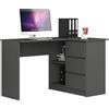 AKORD Scrivania ad Angolo B-16 con 3 Cassetti e 2 Ripiani | Scrivania per Ufficio e Casa | L124 x H77 x P85, 48 kg, Grigio Grafite (IP0P3SSZAB16P)