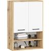AKORD Mobiletto Bagno Sospeso FIN 64 cm - 2 Ante Basculanti 4 Ripiani - Pensile Salvaspazio da Parete - Laminato Opaco - Mobile Modulare - 64x94x30 cm - per Spazi Ristretti Rovere Artigianale & Bianco