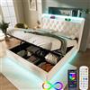 Autheria Letto Matrimoniale con Contenitore 180x200 cm con LED e USB Type C e APP, Letto una piazza e mezza con Vano Portaoggetti e Testiera, Letto Contenitore con rete a doghe, Struttura Letto Matrimoniale