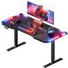 HLFURNIEU Scrivania Gaming LED 140 x 60 cm, Scrivania Regolabile in Altezza, con 2 Controlli Memoria, Altezza Aegolabile, Superficie in Fibra di Carbonio, Facile da Montare, Nero