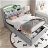 Wyibwy Letto imbottito per bambini 90 x 200 cm,letto singolo multifunzionale con striscia LED e 3 prese USB e 1 presa Type-C,letto contenitore idraulico,tessuto di velluto,doghe in metallo,Grigio