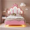 LIVLUX Letto trapuntato 140 x 200 cm, con testiera LED regolabile e rete a doghe, letto per ragazze, design a forma di corona per bambini e adolescenti, PU, Rosa (Rosa A, 90 x 200 cm)