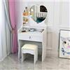 GrecoShop Scrivania Bambini Toeletta Tavolo Trucco con Specchio a cuore e Sgabello, Vanity Table Mobile Trucco+Cassetto, Postazione Make‑Up per Ragazze e Bambine, Arredo Bianco per Camera da Letto