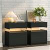 Cubehom - Set di 2 Comodini da Notte Neri con 3 Cassetti, Tavolo Laterale con Illuminazione LED, Tavolo da Salotto per Camera da Letto, Nero