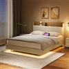 WOBOPCG Letto Matrimoniale con Contenitore 140x190, Letto Imbottito con LED e USB Letto Contenitore Letto una Piazza e Mezza Struttura Letto con Testiera contenitore (Bianco + PU-B, 140x190 cm)