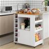 GIANTEX Carrello da Cucina Mobile in Legno Bianco su Rotelle, Isola da Cucina con Piano di Lavoro, Scaffale per Vino, Porta Asciugamani e Portaspezie