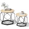 WOLTU Set di 2 Tavolini da Salotto Rotondi, Tavolini Contenitori in Legno e Metallo, Tavoli da Caffè con Piano Rimovibile, per Soggiorno, Camera da Letto, Legno + Nero, BTS05hei