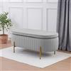 IlGruppone Panca Imbottita Divanetto In Velluto Contenitore Pouf Grande XXL PortaOggetti Panca Sgabello A Pie Di Letto Con Gambe In Metallo Dorato Legno Massello - Grigio - Taglia XXL