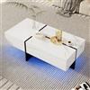 Merax Tavolino da salotto a LED con vano portaoggetti, lucido, tavolino da caffè con cassetti, moderno, 100 x 50 x 34,5 cm, bianco