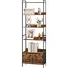WOLTU Libreria a 5 Piani con 2 Cassetti, Scaffale di Stoccaggio a Pavimento, Industriale, Struttura in Acciaio, Soggiorno/Ufficio/Studio/Cucina/Camera da Letto, Marrone Rustico+Nero, RGB62vbn
